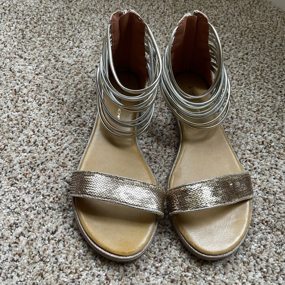Port’er Statement Sequined Embellished Ankle Strap Gold Gladiator Sandal… - Picture 1 of 10